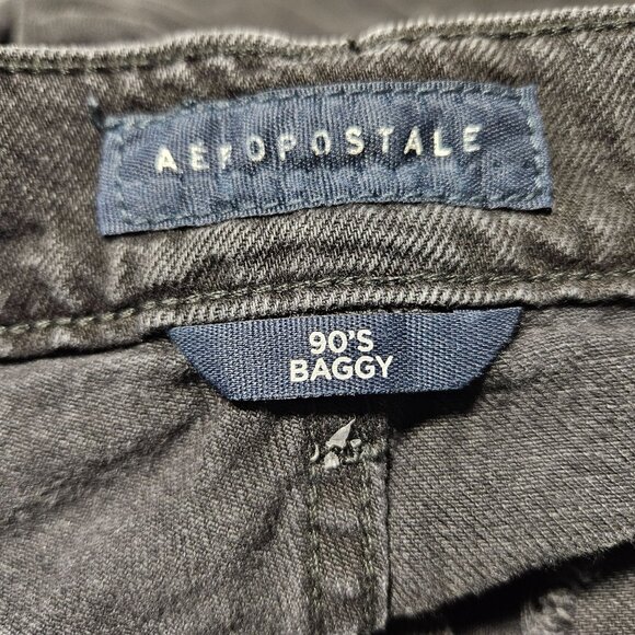 Aeropostale 90s Baggy Jeans Womens Size 0 Button Fly Mid Rise Black Ripped Denim - Picture 6 of 7